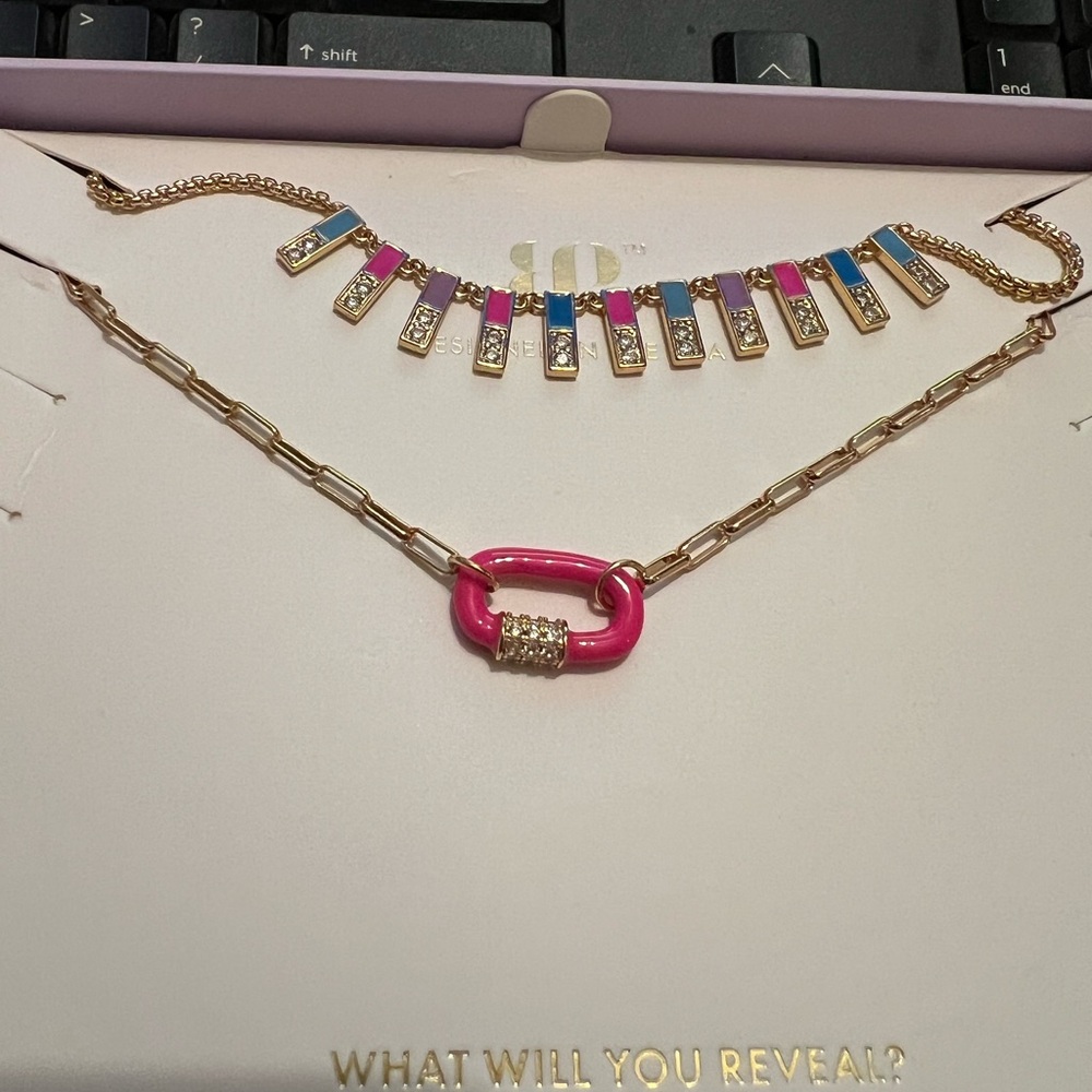 Gold and Pink Minimalist Necklace with Geometric Accents